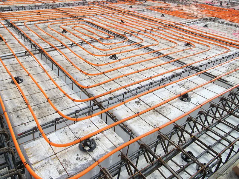 PERT Underfloor pipe tied to structural mesh